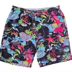 Bugatchi Uomo Aquatic Print Swim Trunks, Medium, Medium, Multicolor.